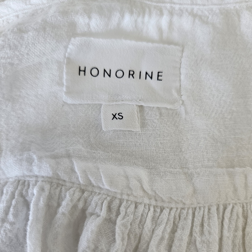Honorine Peri White With Yellow Embroidered Strips Tiered Pouff Dress - Picture 8 of 11
